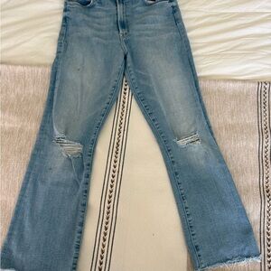 MOTHER Light Blue Distressed Flare Jeans